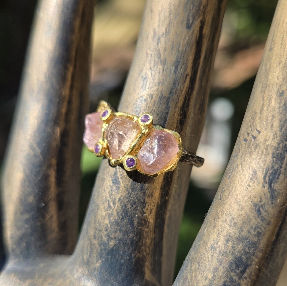 HOST PICK🎉Pink Tourmaline & Amethyst Gemstone Sterling Rhodium&Gold Ring Sz7.25 - Picture 5 of 9